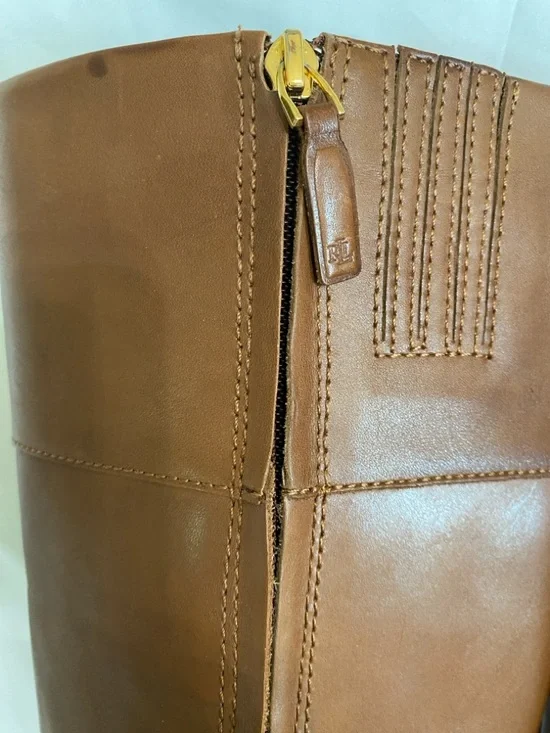 Lauren Ralph Lauren Cognac Leather Bernadine Riding Boots, Women’s Size 10B - Picture 8 of 16